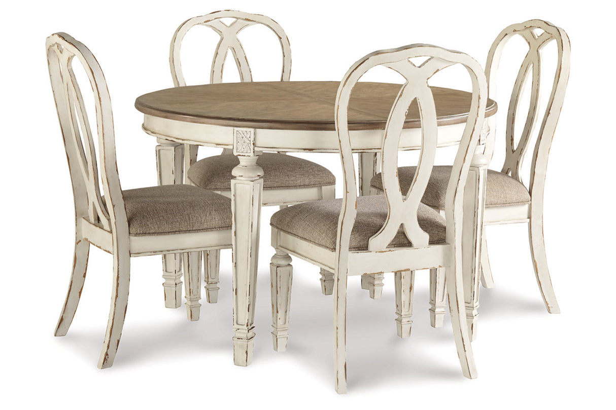 Realyn Chipped White Dining Table and 4 Chairs -  Ashley - Luna Furniture