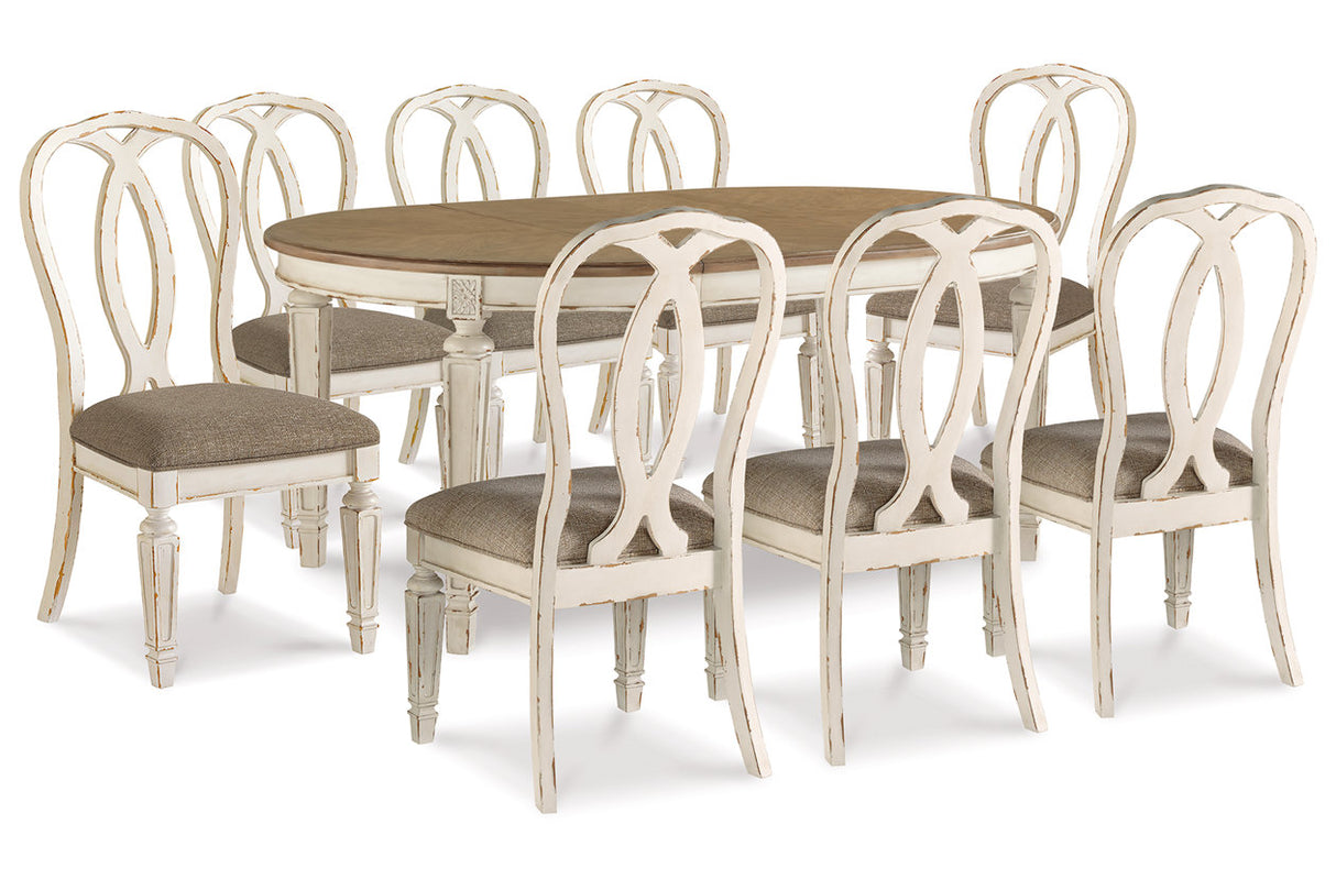 Realyn Chipped White Dining Table and 8 Chairs -  Ashley - Luna Furniture