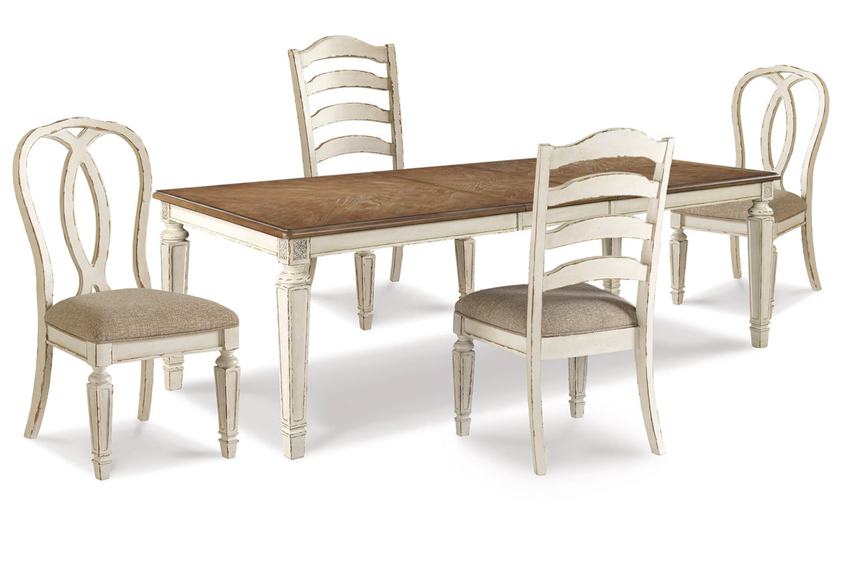 Realyn Chipped White Dining Table and 4 Chairs -  Ashley - Luna Furniture