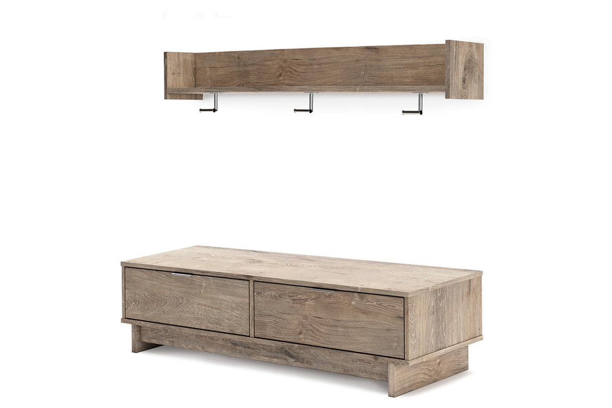 Oliah Natural Bench with Coat Rack from Ashley - Luna Furniture