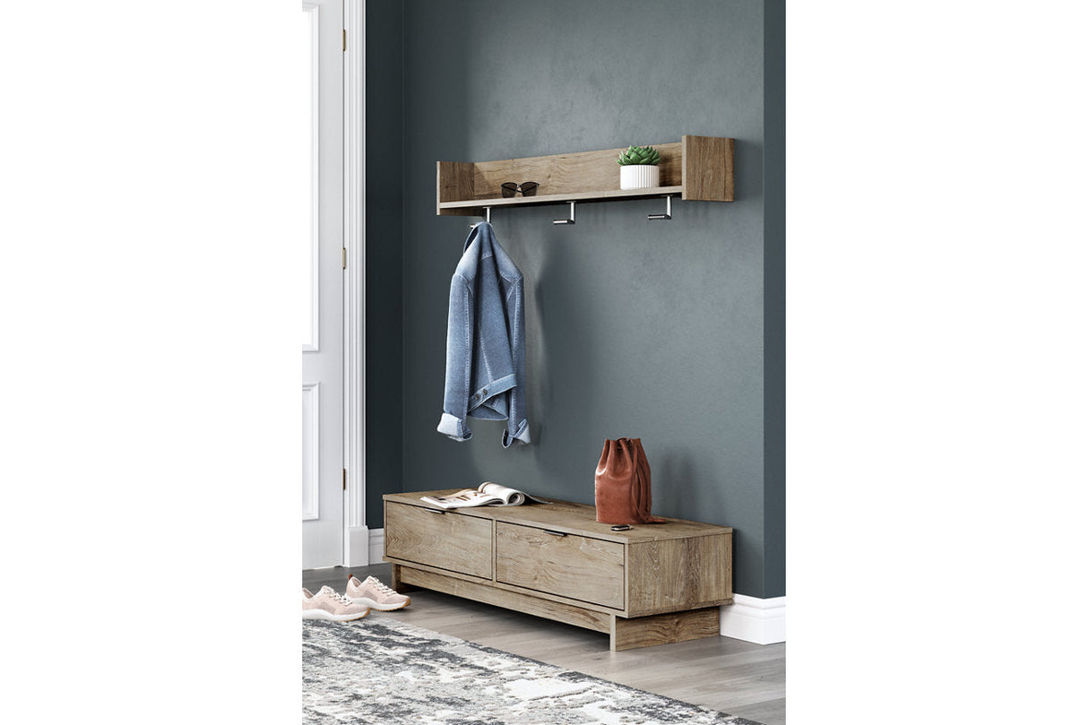 Oliah Natural Bench with Coat Rack from Ashley - Luna Furniture