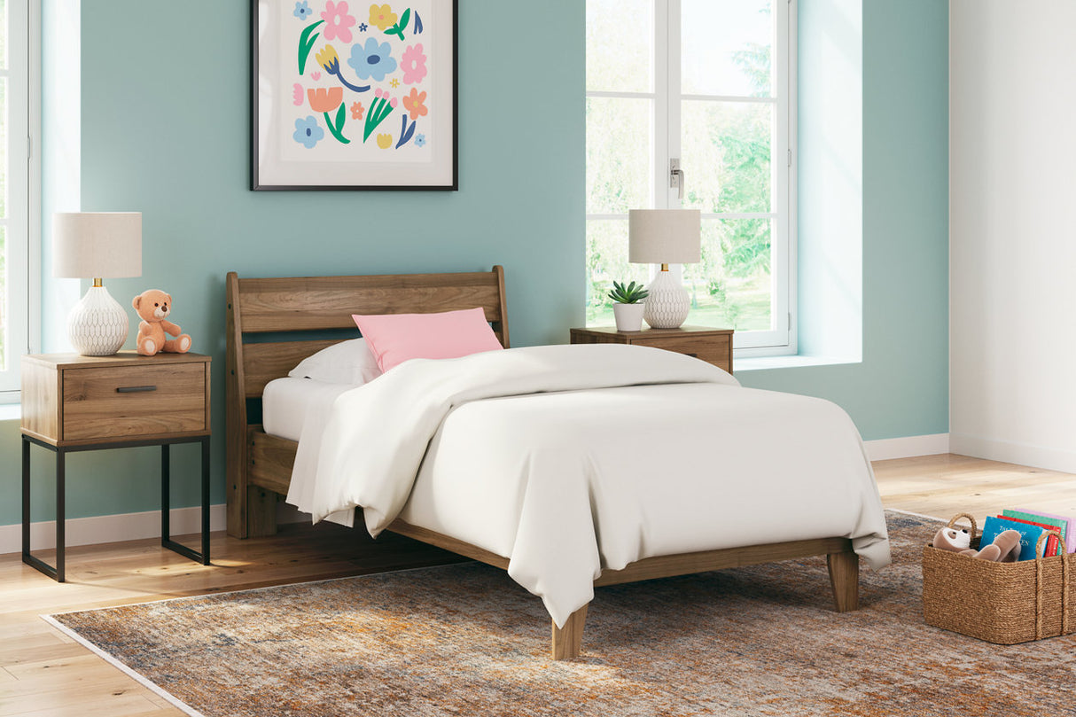 Deanlow Honey Twin Platform Panel Bed -  Ashley - Luna Furniture