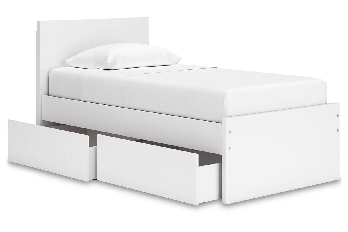 Onita White Twin Panel Platform Bed with 1 Side Storage from Ashley - Luna Furniture