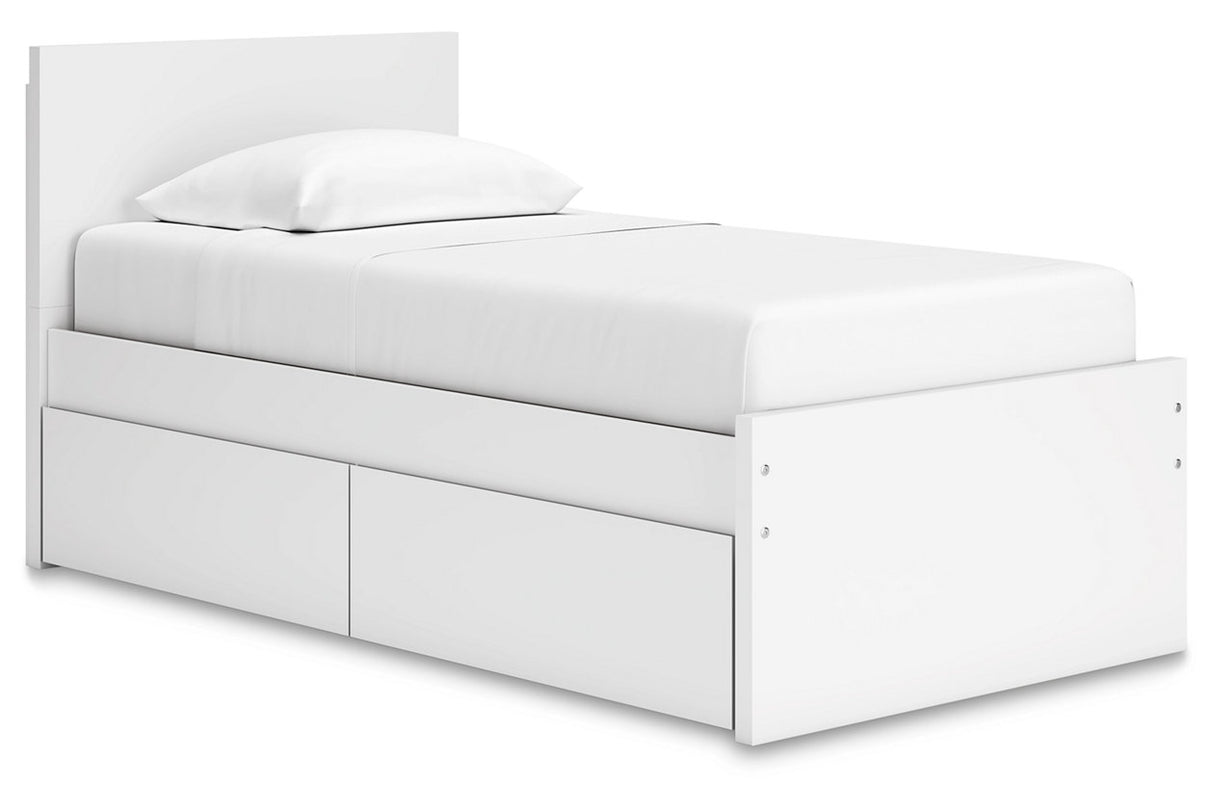 Onita White Twin Panel Platform Bed with 1 Side Storage from Ashley - Luna Furniture