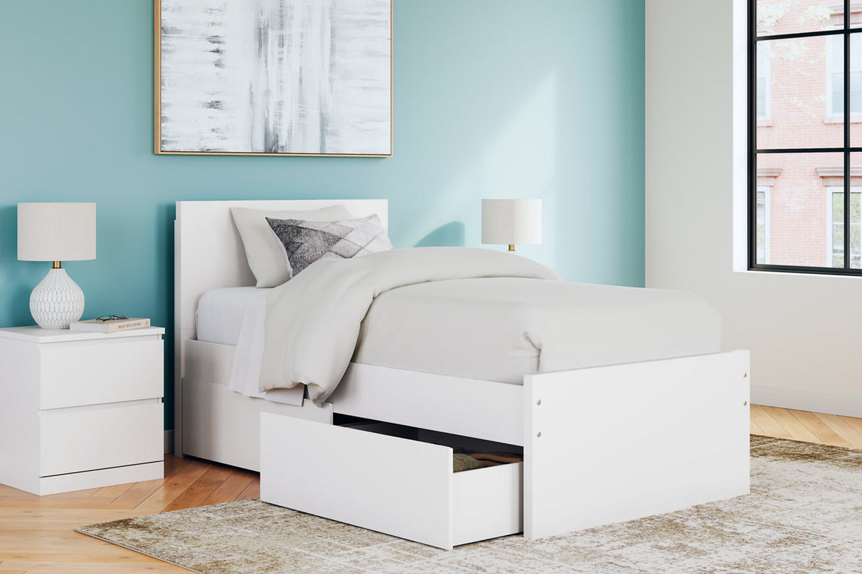 Onita White Twin Panel Platform Bed with 1 Side Storage from Ashley - Luna Furniture