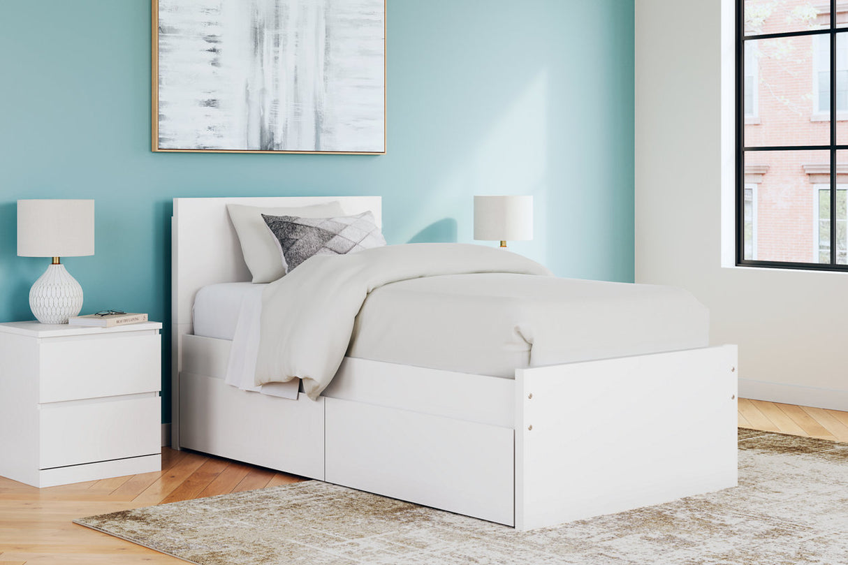 Onita White Twin Panel Platform Bed with 1 Side Storage from Ashley - Luna Furniture