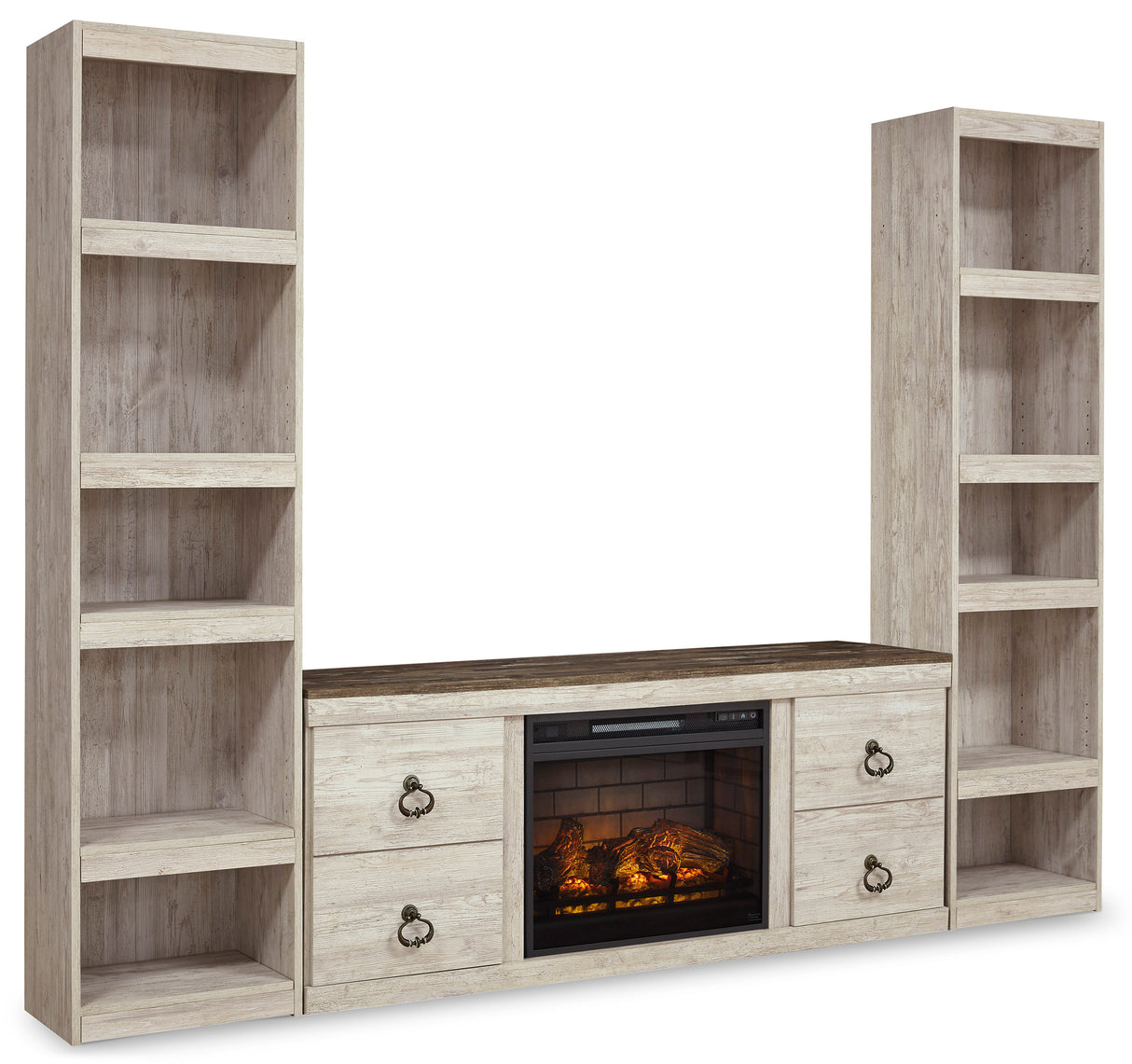 Willowton Whitewash 3-Piece Entertainment Center with Electric Fireplace -  Ashley - Luna Furniture