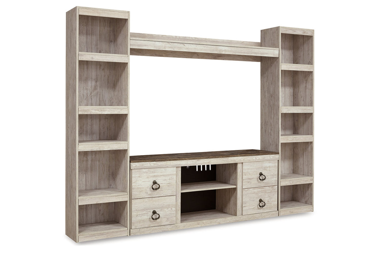 Willowton Whitewash 4-Piece Entertainment Center -  Ashley - Luna Furniture