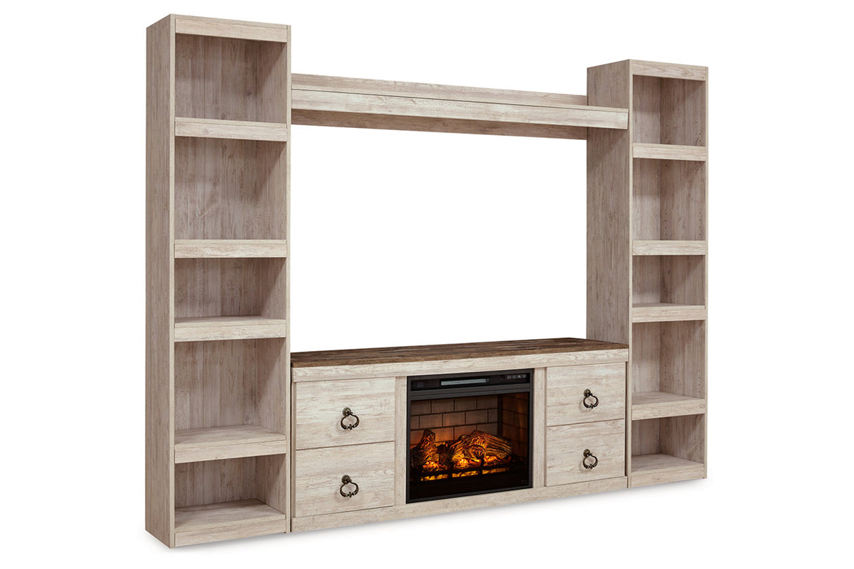 Willowton Whitewash 4-Piece Entertainment Center with Electric Fireplace -  Ashley - Luna Furniture