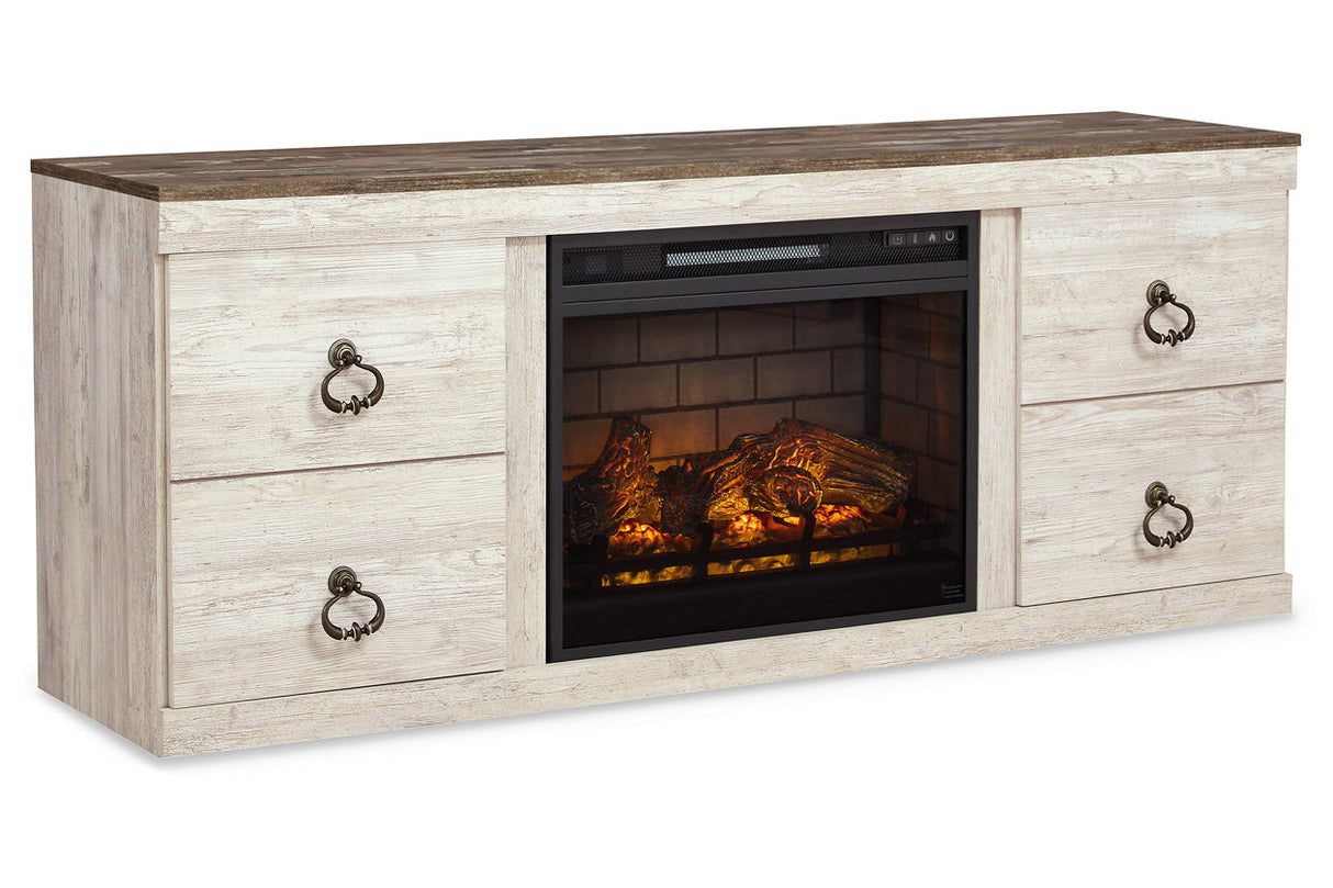 Willowton Whitewash 4-Piece Entertainment Center with Electric Fireplace -  Ashley - Luna Furniture