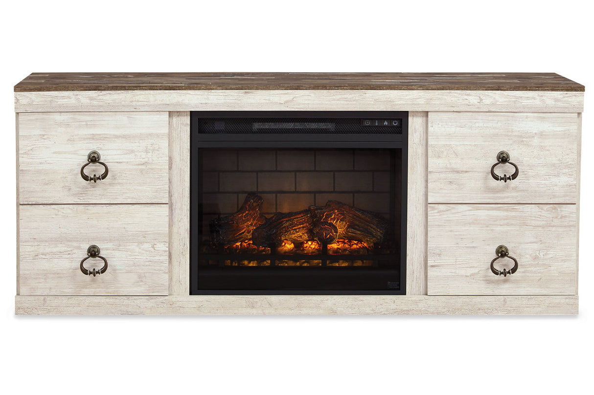 Willowton Whitewash 4-Piece Entertainment Center with Electric Fireplace -  Ashley - Luna Furniture