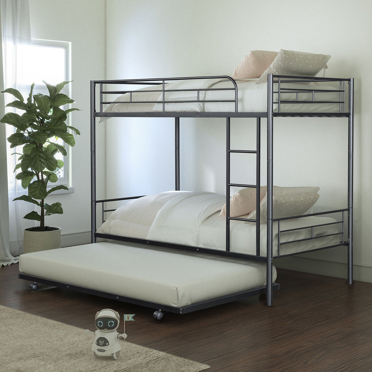 Philotus Black Twin/Twin Bunkbed + Trundle from Furniture of America - Luna Furniture