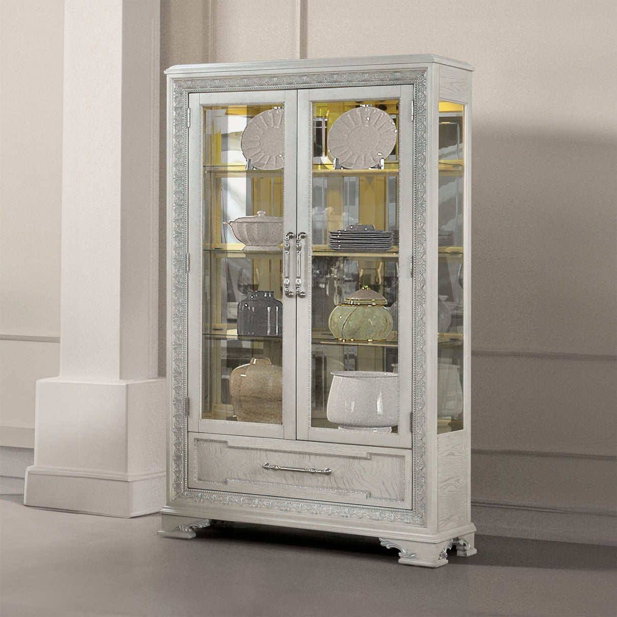 Stella Mia Ivory Curio Cabinet from Furniture of America - Luna Furniture