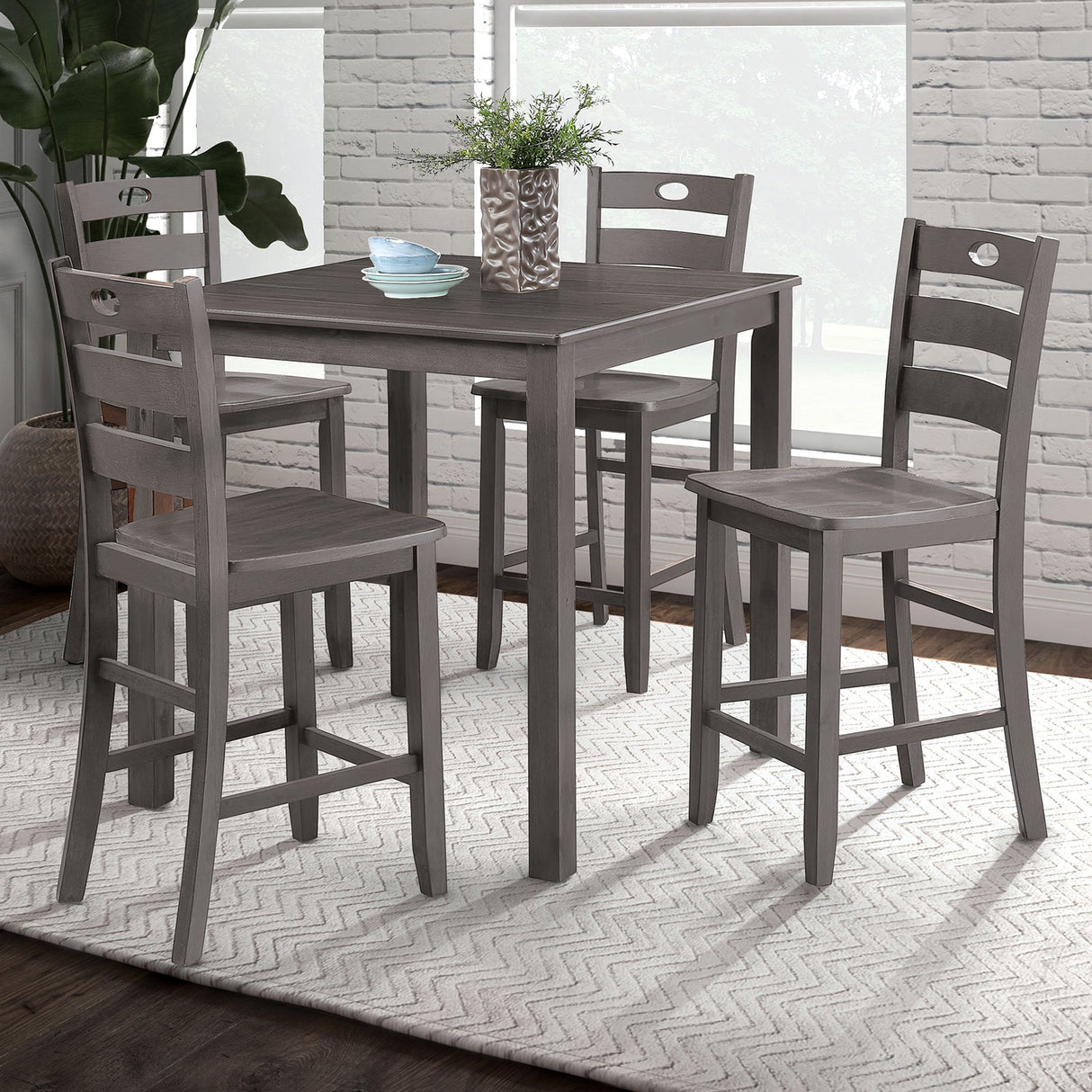 Lubbock Gray 5 Pc. Counter Ht. Table Set from Furniture of America - Luna Furniture