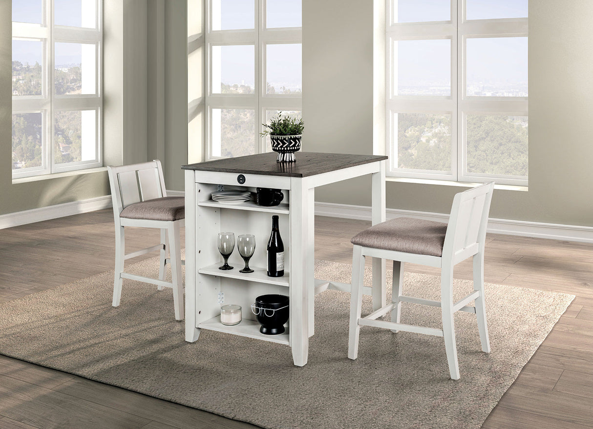 Lescles White/Gray 3 Pc Counter Ht Set (1 Table + 2 Chairs) from Furniture of America - Luna Furniture