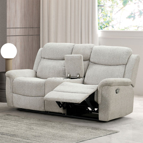 Sandbach Light Gray Manual Reclining Loveseat With Console from Furniture of America - Luna Furniture