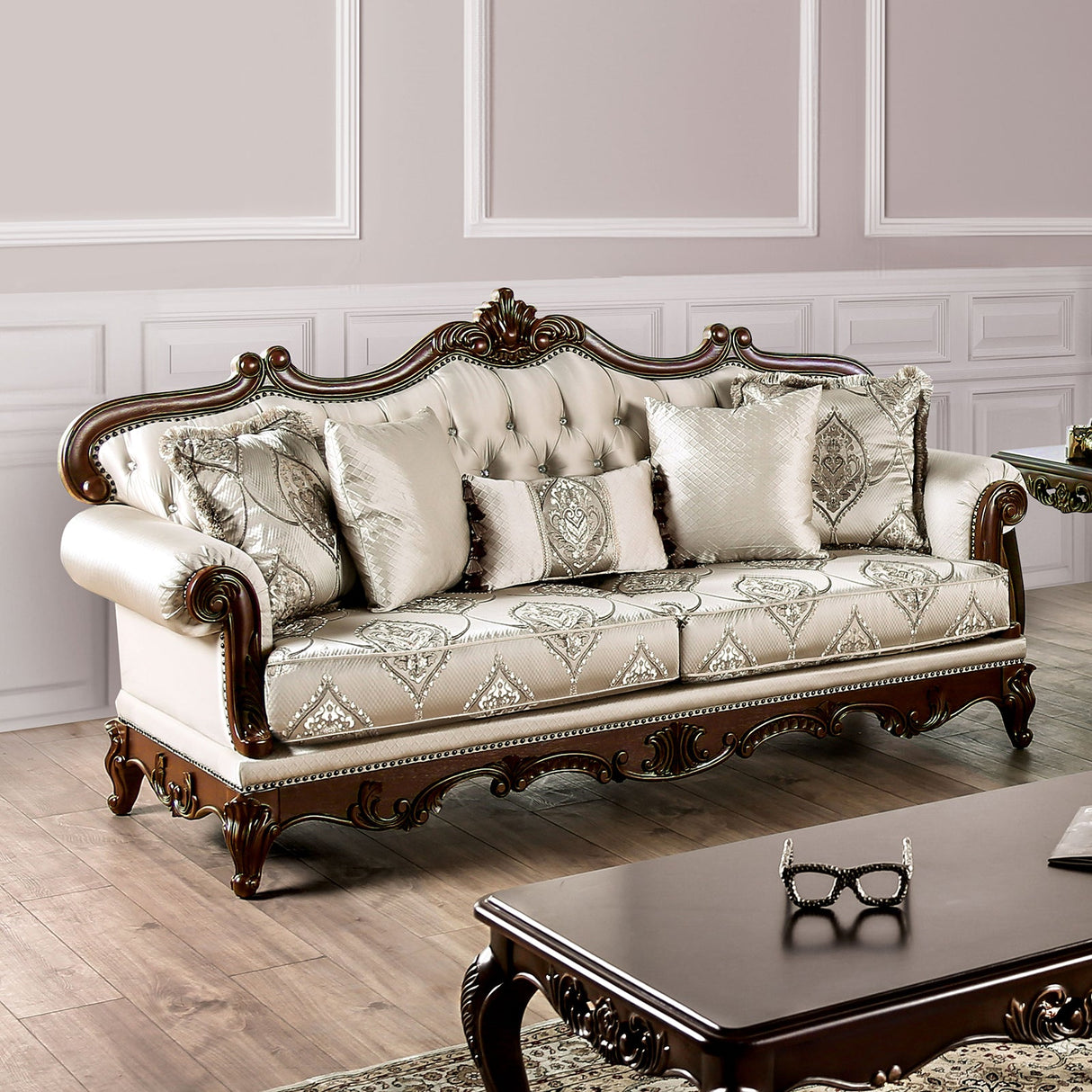 Veracruz Dark Cherry/Beige Sofa from Furniture of America - Luna Furniture