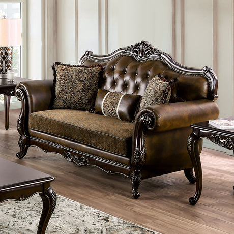 Ensenada Dark Cherry/Brown Loveseat from Furniture of America - Luna Furniture