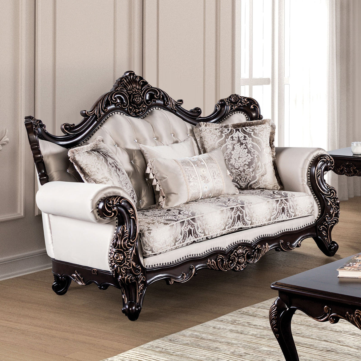 Palencia Dark Cherry/Beige Loveseat from Furniture of America - Luna Furniture