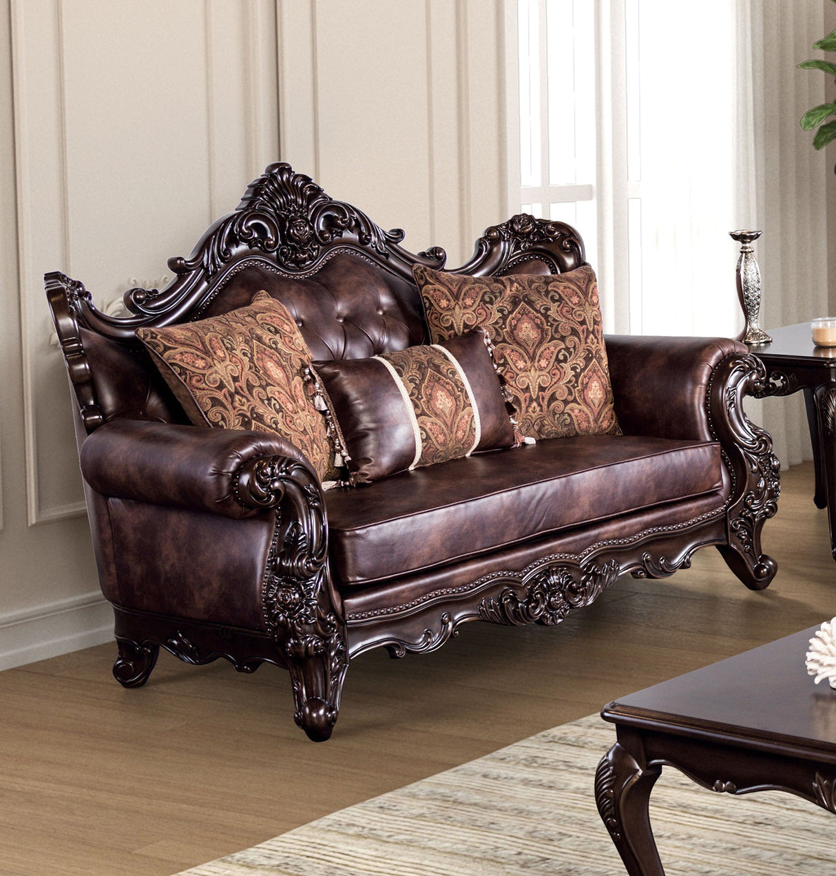 Palencia Dark Cherry/Brown Loveseat from Furniture of America - Luna Furniture