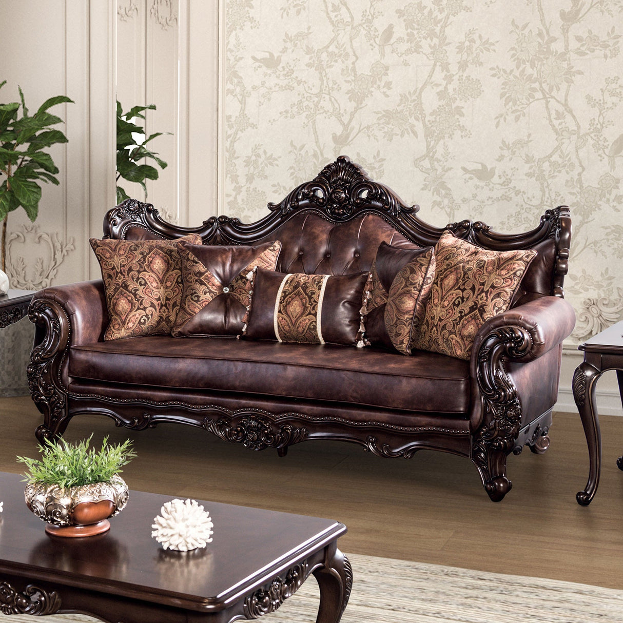 Palencia Dark Cherry/Brown Sofa from Furniture of America - Luna Furniture