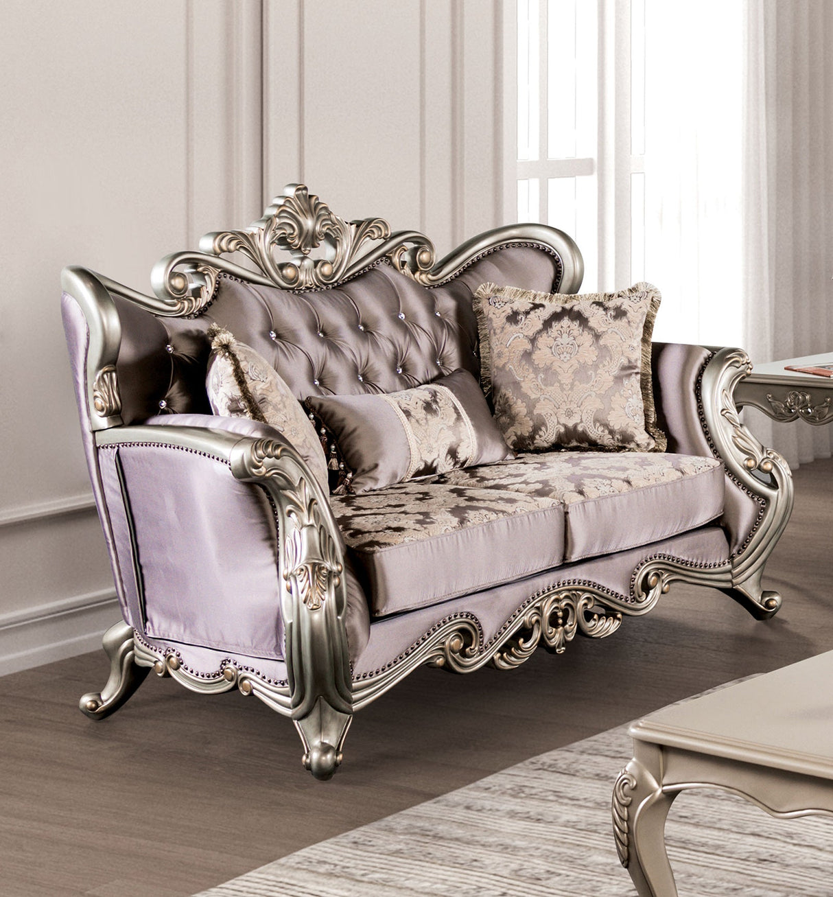 Albacete Champagne/Purple Loveseat from Furniture of America - Luna Furniture