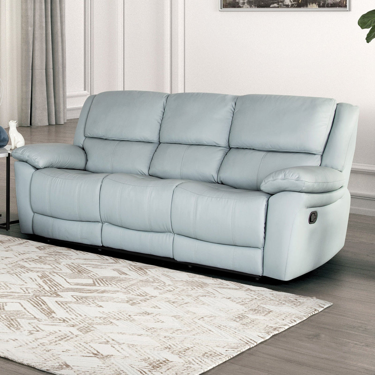 Glarus Powder Blue Sofa Manual Recliner from Furniture of America - Luna Furniture