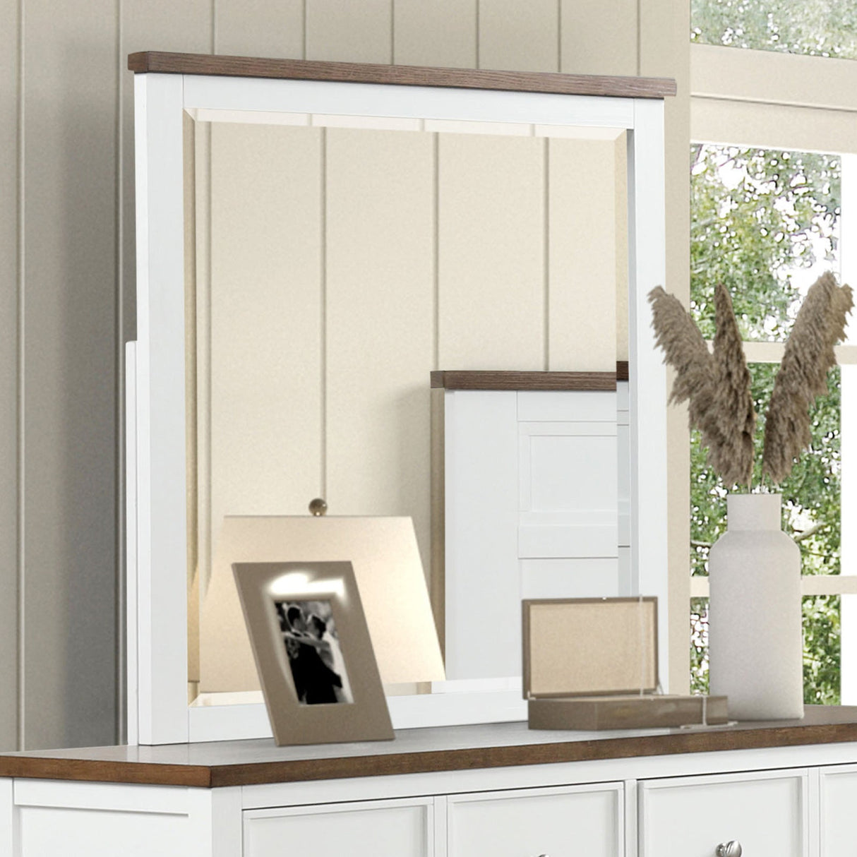 Pinetop White/Dark Brown Mirror from Furniture of America - Luna Furniture