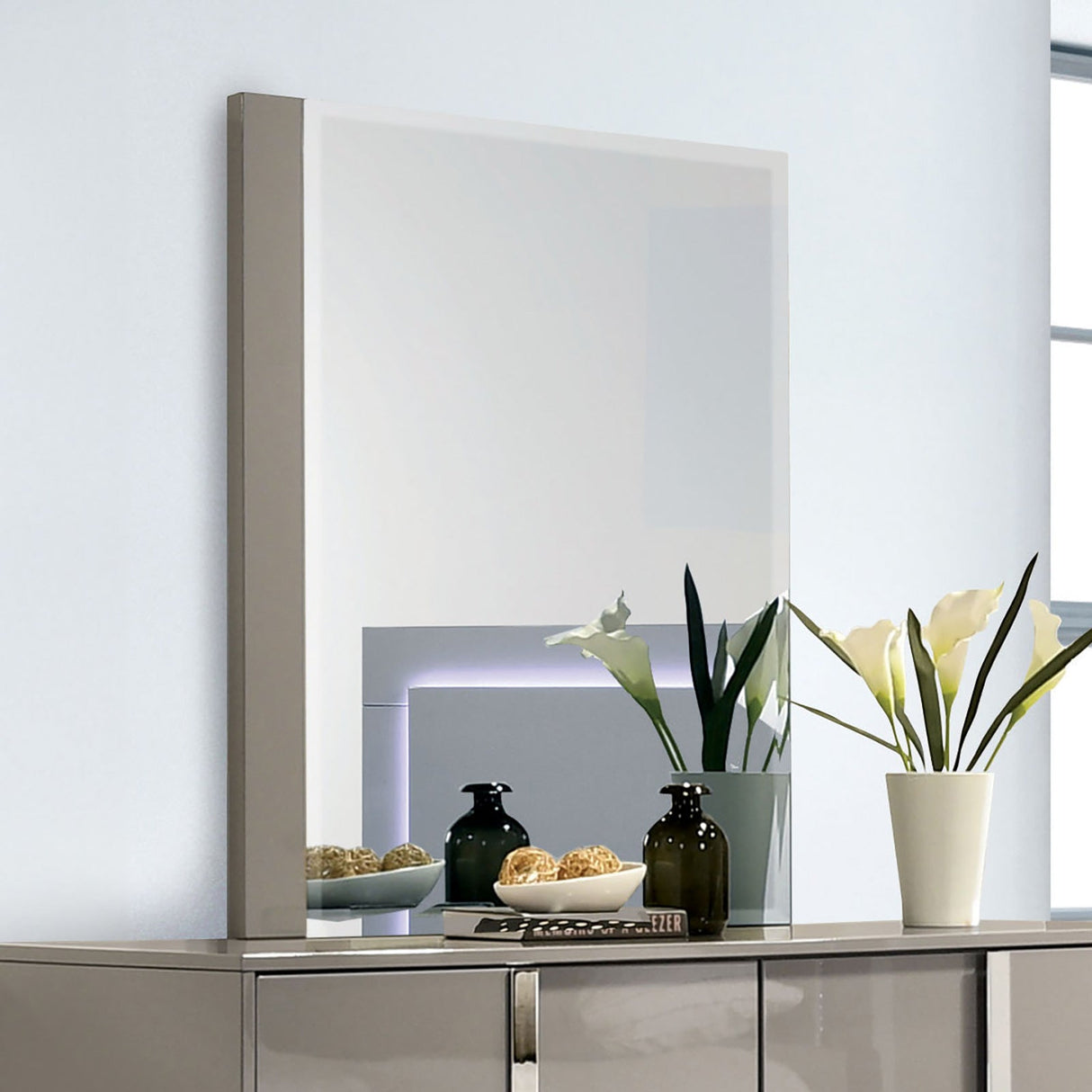 Sinistra Light Taupe Mirror from Furniture of America - Luna Furniture