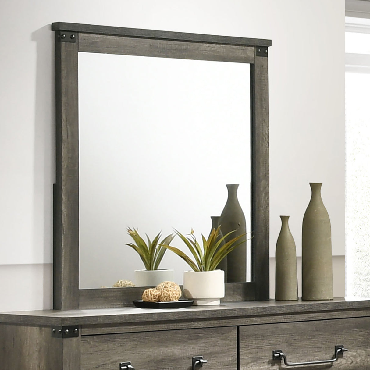 Britonale Rustic Gray Mirror from Furniture of America - Luna Furniture