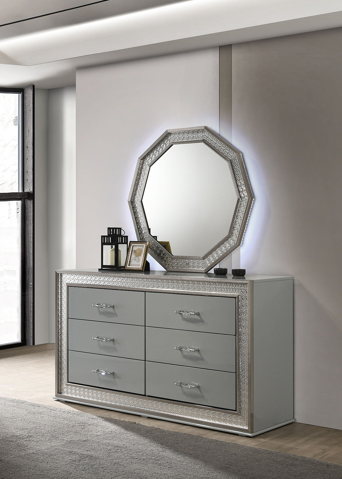 Cassiopeia Metallic Gray Dresser from Furniture of America - Luna Furniture