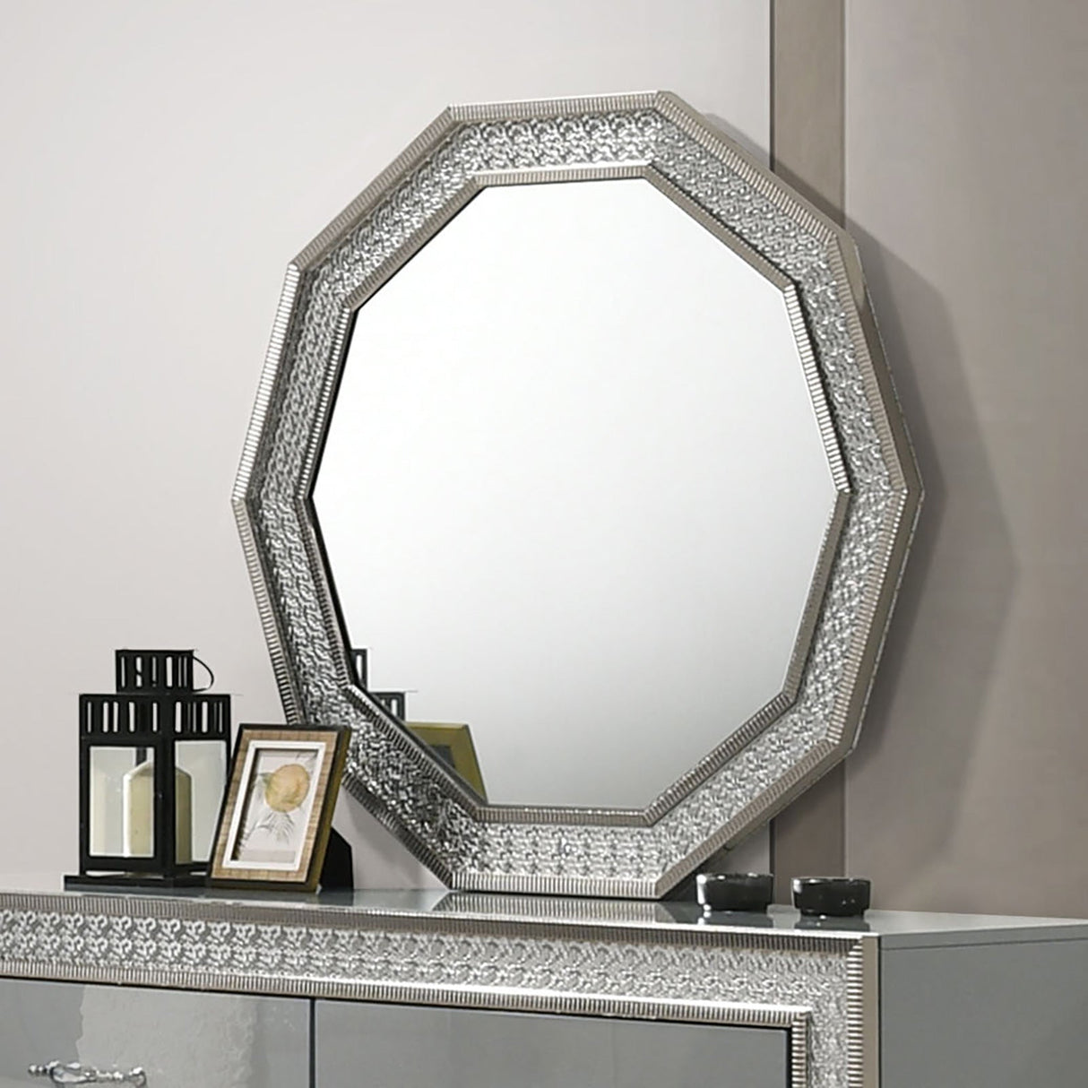 Cassiopeia Metallic Gray Decagon Mirror from Furniture of America - Luna Furniture