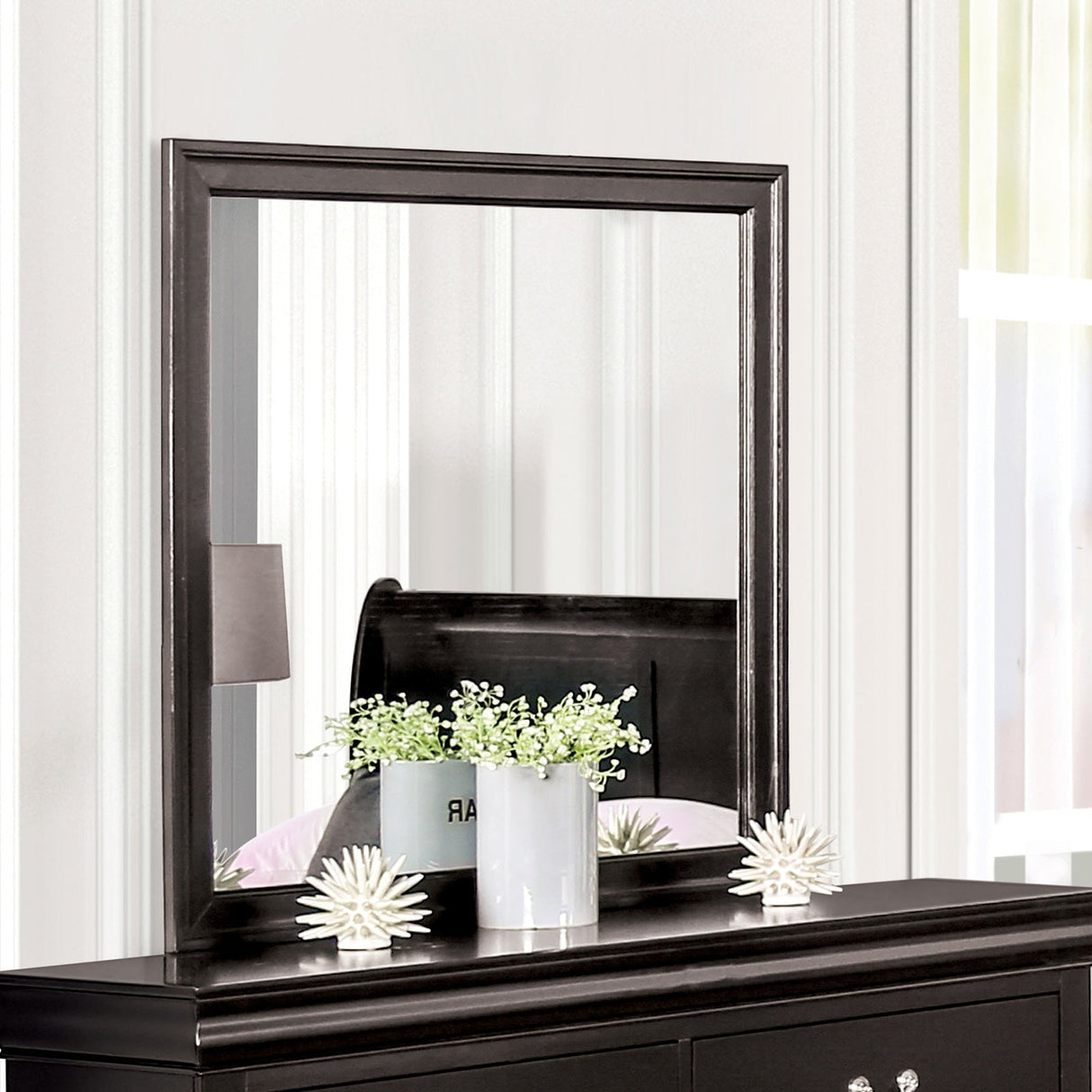 Louis Philippe Black Mirror from Furniture of America - Luna Furniture