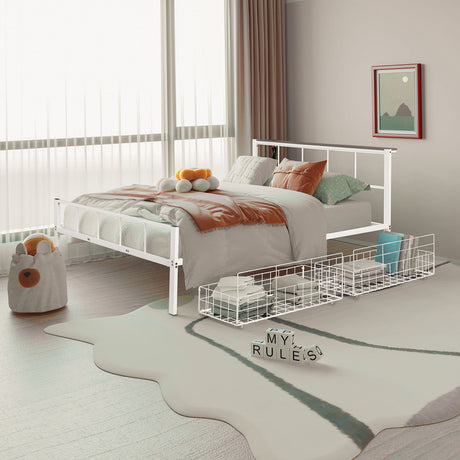 Nicoli White Queen Metal Bed With Underbed Storage from Furniture of America - Luna Furniture