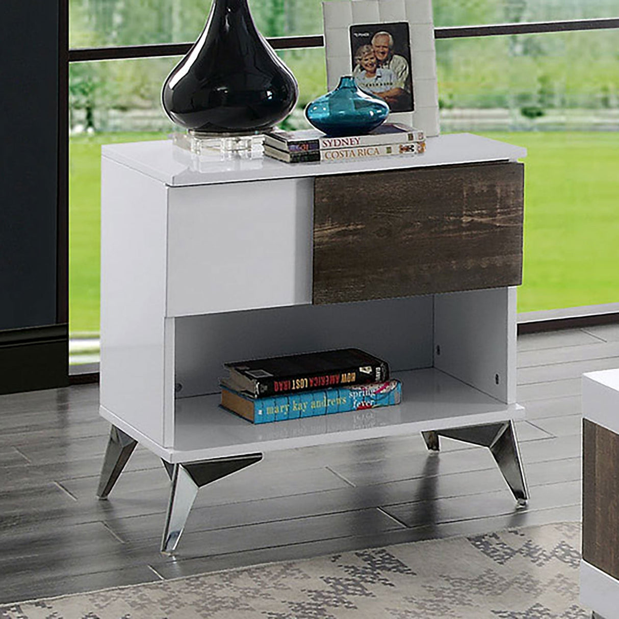 Corinne White/Distressed Dark Oak End Table from Furniture of America - Luna Furniture