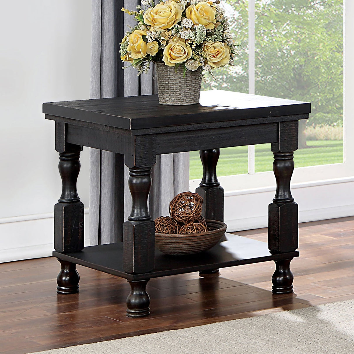 Calandra Antique Black End Table from Furniture of America - Luna Furniture