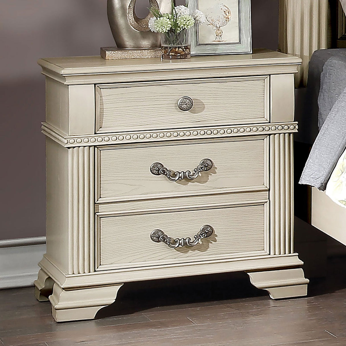 Pamphilos Antique White Night Stand from Furniture of America - Luna Furniture