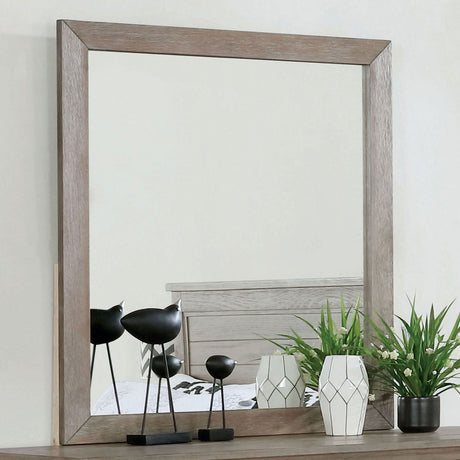 Vevey Wire-Brushed Warm Gray Mirror from Furniture of America - Luna Furniture