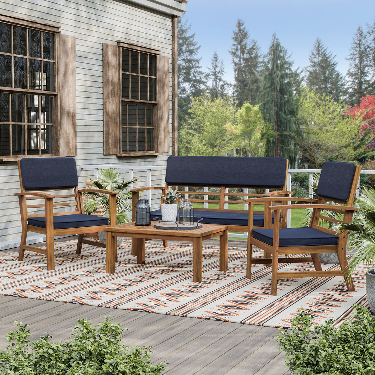 Hana Denim Blue/Natural 4 Pc. Patio Set from Furniture of America - Luna Furniture