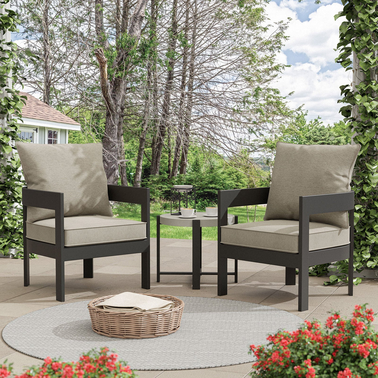 Lotus Black/Light Brown 3-PC Patio Set from Furniture of America - Luna Furniture