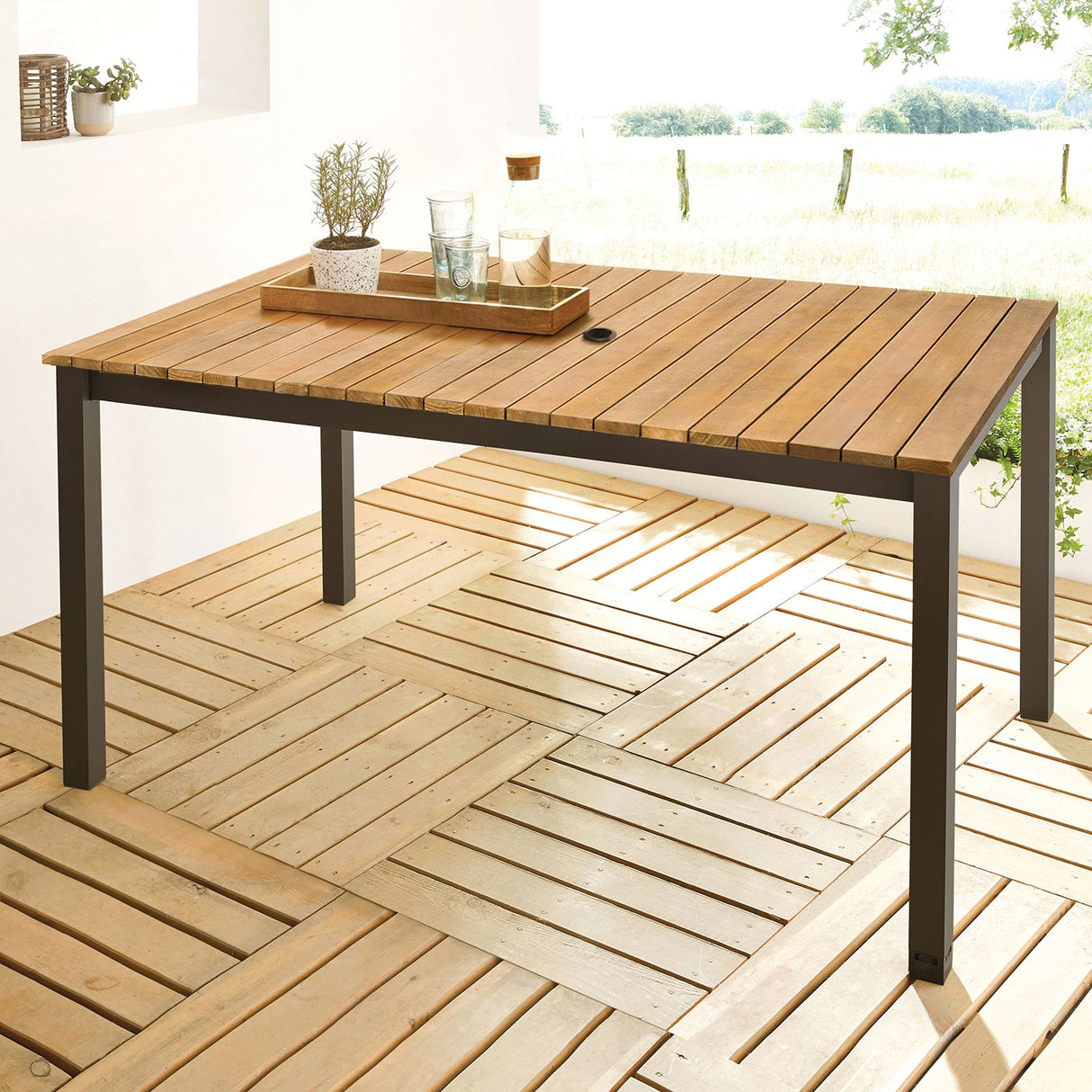 Mackay Gun Metal/Natural Patio Dining Table from Furniture of America - Luna Furniture