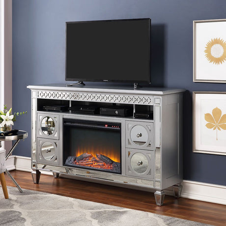 Sceptrum Silver TV Stand w/ Fire Place from Furniture of America - Luna Furniture