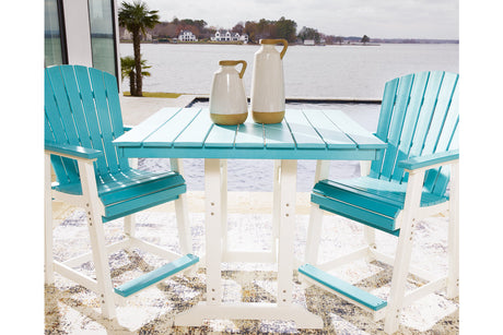 Eisely Turquoise/White Outdoor Counter Height Dining Table with 2 Barstools -  Ashley - Luna Furniture