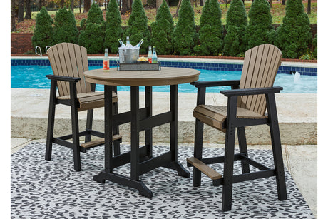 Fairen Trail Black/Driftwood Outdoor Counter Height Dining Table with 2 Barstools -  Ashley - Luna Furniture