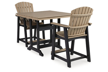 Fairen Trail Black/Driftwood Outdoor Counter Height Dining Table with 2 Barstools -  Ashley - Luna Furniture