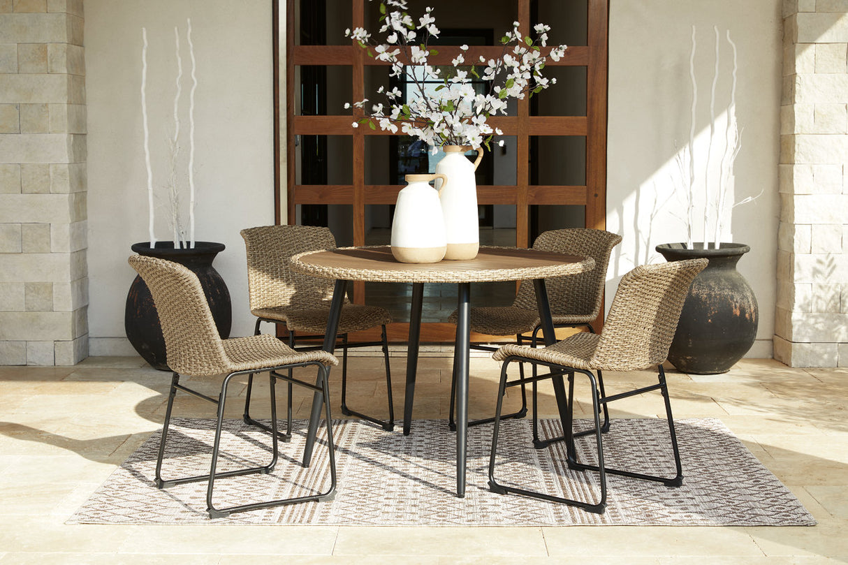 Amaris Brown/Black Outdoor Dining Table with 4 Chairs -  Ashley - Luna Furniture