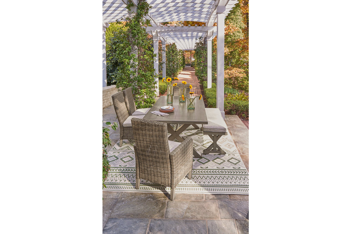 Beachcroft Beige Outdoor Dining Table with 4 Chairs and Bench -  Ashley - Luna Furniture