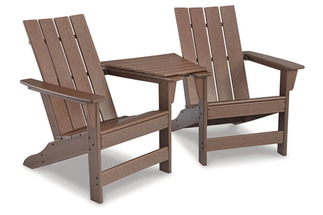 Emmeline Brown 2 Adirondack Chairs with Tete-A-Tete Table Connector -  Ashley - Luna Furniture