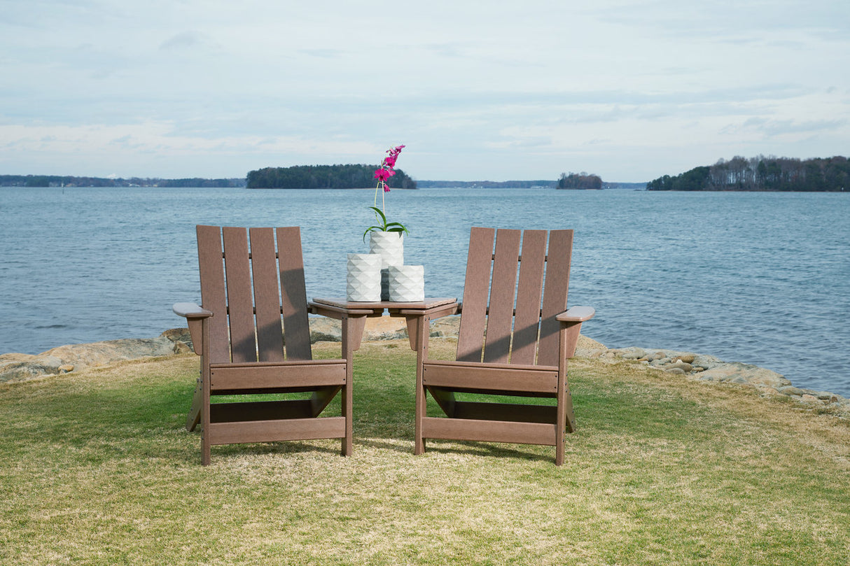 Emmeline Brown 2 Adirondack Chairs with Tete-A-Tete Table Connector -  Ashley - Luna Furniture