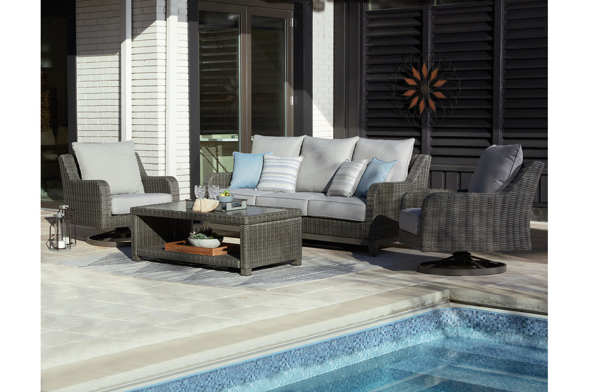 Elite Park Gray Outdoor Sofa, 2 Lounge Chairs and Coffee Table -  Ashley - Luna Furniture